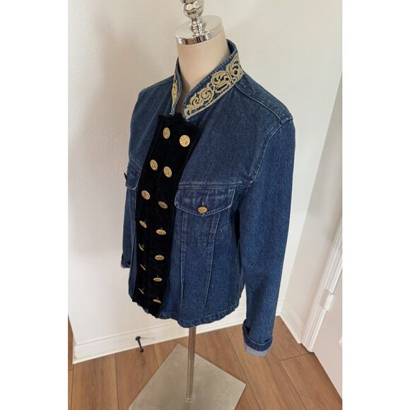 Vintage Military Style 90s Jacket Dark Jean Velvet Stefano Int. Size MED Womens - Picture 3 of 16